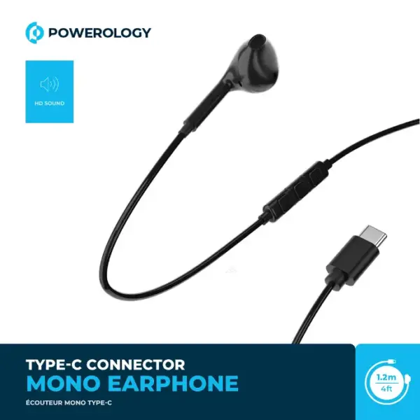 POWEROLOGY TYPE-C CONNECTOR MONO EARPHONE | BLACK